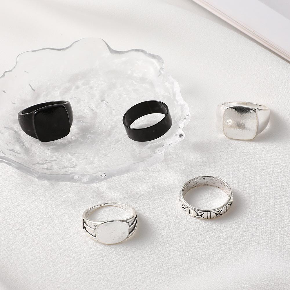 Combination Ring, Simple Gun Black Large Ring 5-Piece Set