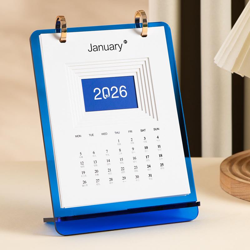2026 Jahr des Pferdes Acryl-Schreibtischkalender - Einfacher Ins-Stil, Anpassbares Büro-Ornament