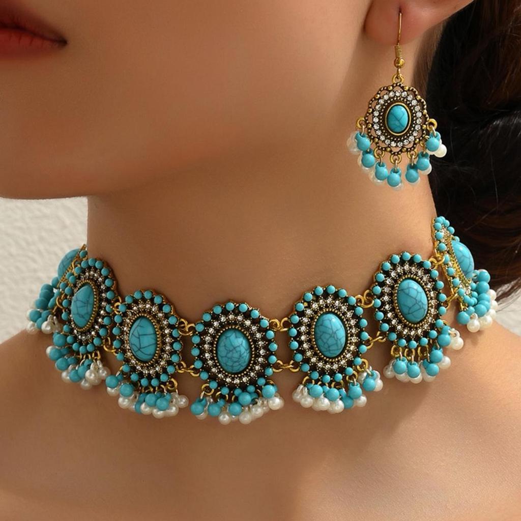 Pearl Drop Bohemian Ethnic Style Necklace and Earrings Set