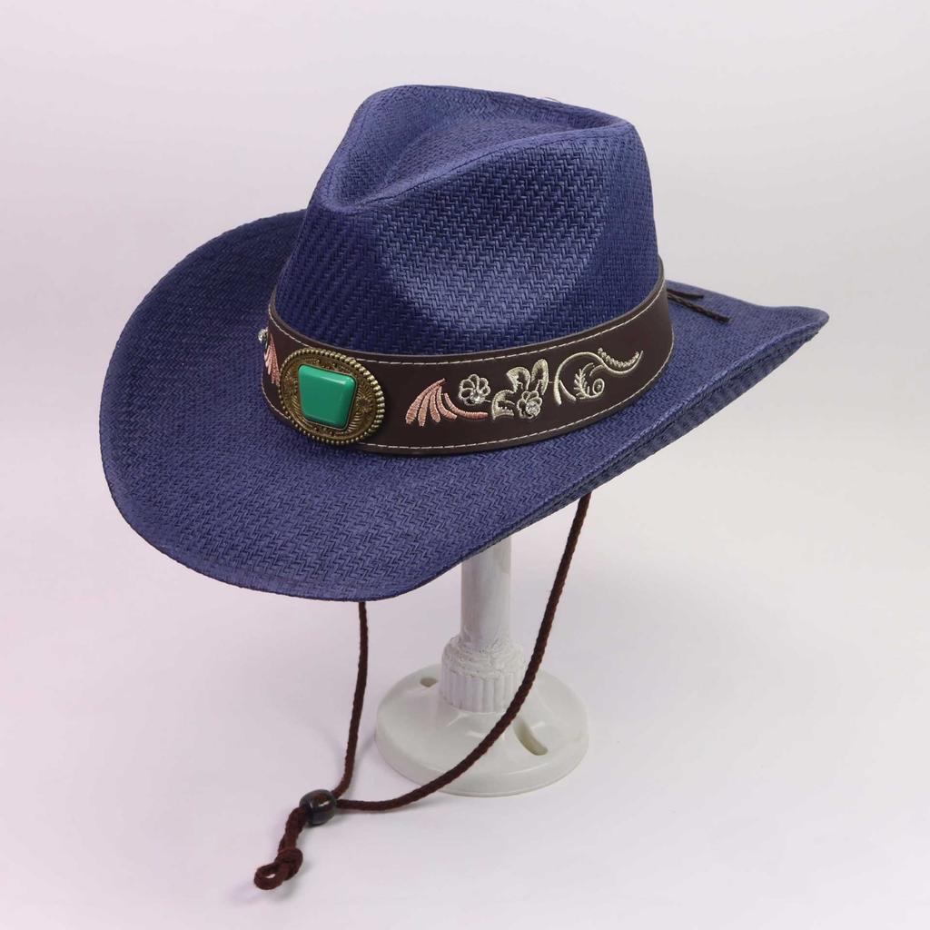 Popular European and American Classic Hard Top Western Cowboy Hat Men's and Women's Fashion Big Eaves Solid Color Cowboy Straw Hat