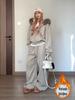 Women's Korean Style Velvet Fur Hooded Sweatshirt & Wide Leg Pants Set - Autumn/Winter Fashion