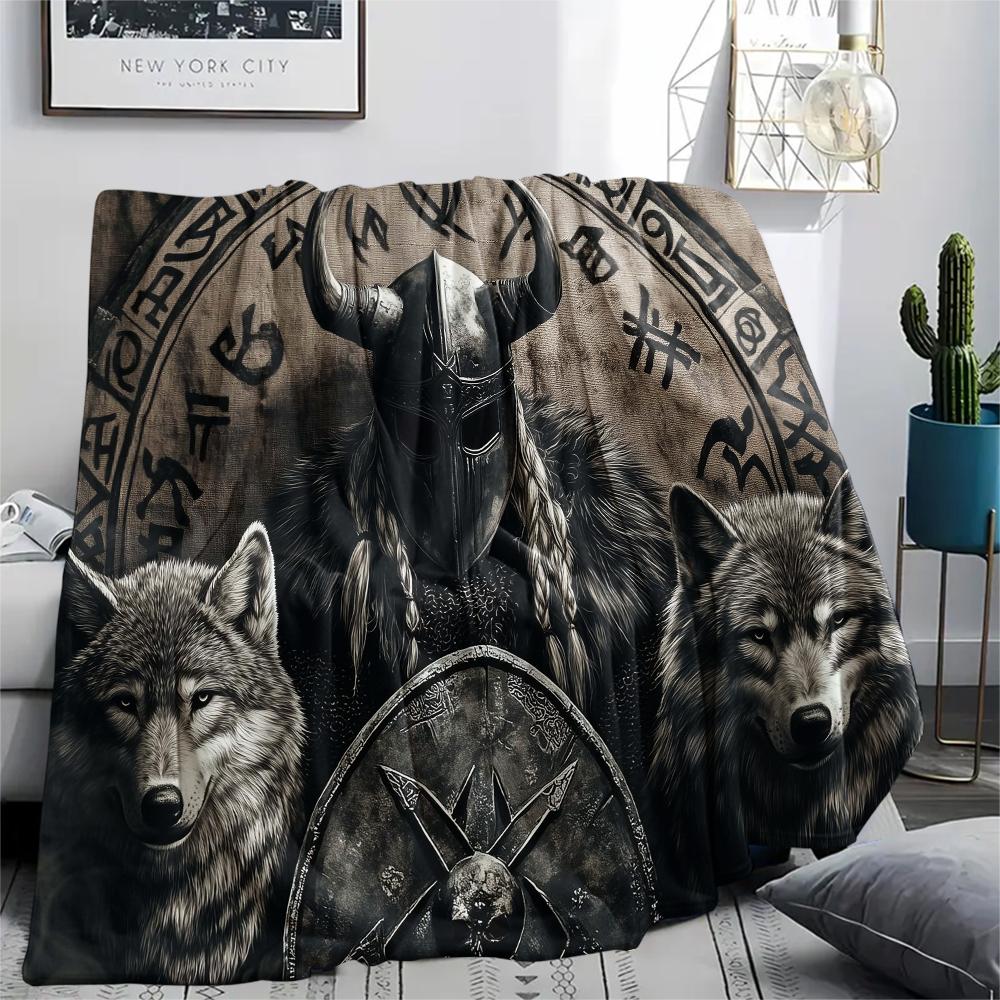 1Pc Viking Pattern Print Flannel Blanket, High quality Comfortable for All Seasons, Home Decor, Warmth and Comfort, Perfect for Christmas Gifts