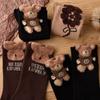 10-1 Pairs of Women's Mid Length Socks - Cute Teddy Bear and Floral Pattern, Elastic Fiber Blend, Ribbed Cuffs, Casual Elegant Autumn and Winter Socks