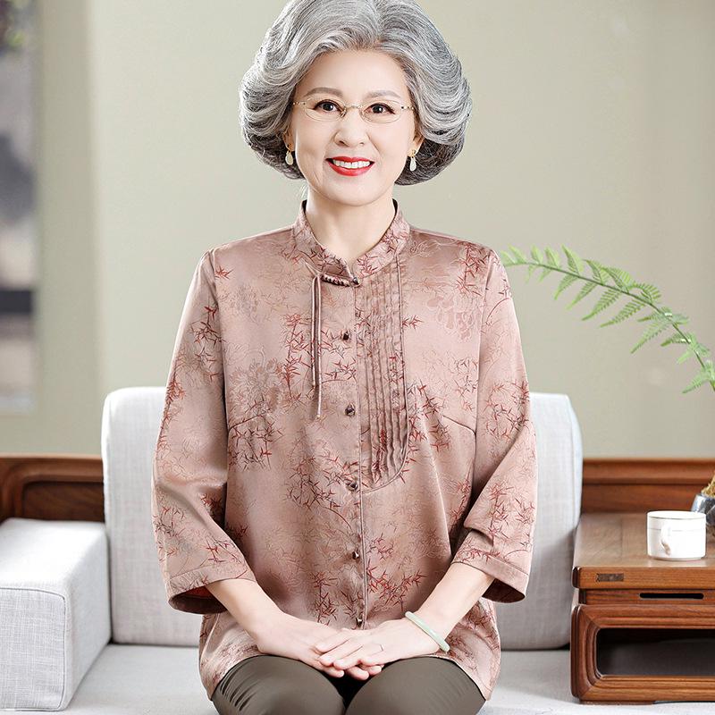 

Grandma s Mulberry Silk Shirt for Spring/Summer - Women s Top for Middle-Aged and Elderly 4XL (Recommended 135-150 jin) хакі
