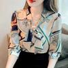 Spring and Summer Design Sense Temperament Shirt Long-sleeved Blouse Three-quarter Sleeve Printed Chiffon Shirt Women's Clothing