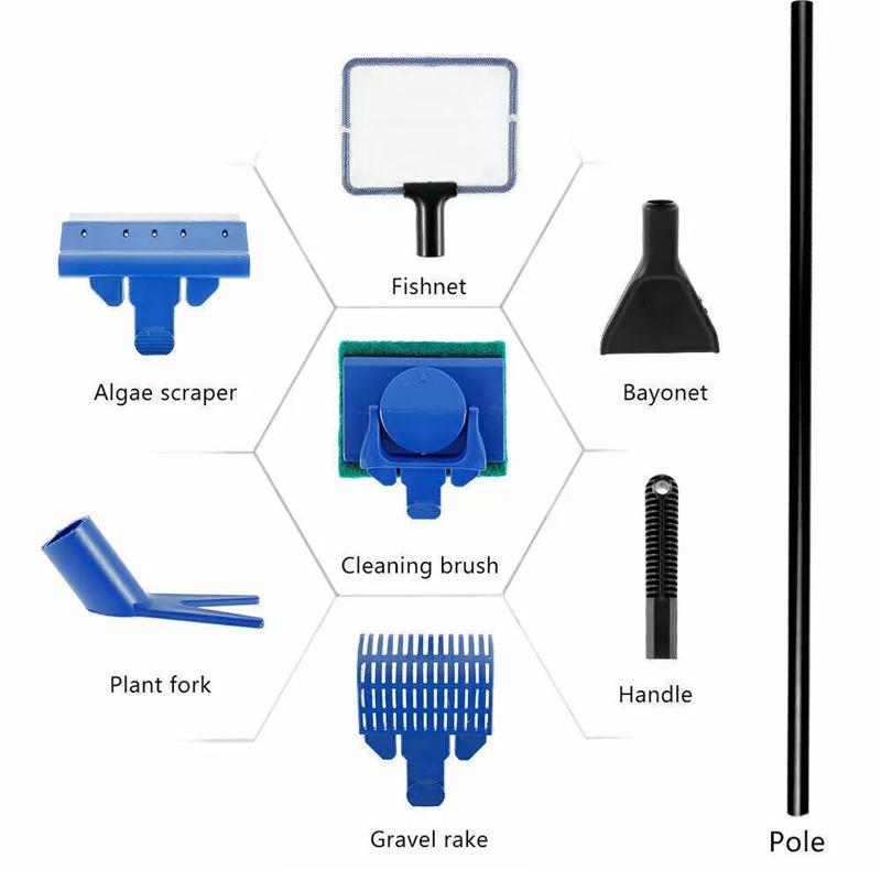 5 In 1 Aquarium Cleaning Kit Glass Brush Scraper Fishnet Fish Tank Cleaner Tools