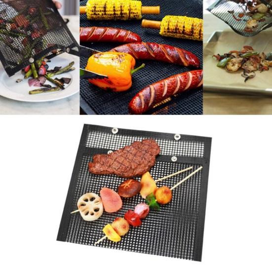 Grill Mesh Bag Non-stick Reusable Outdoor Grill Bag Heat-Resistant BBQ Grilling Accessories for Vegetables Meats Gas Charcoal Smokers Electric Grills