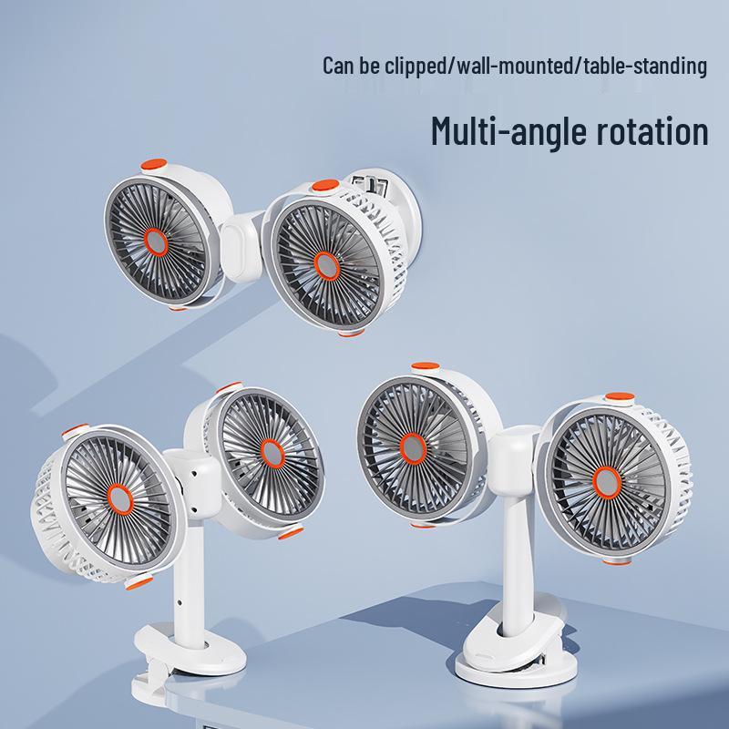 Dual-Headed Smart Clip & Wall-Mount Fan, Portable Low-Noise Circulation Desktop Fan for Home