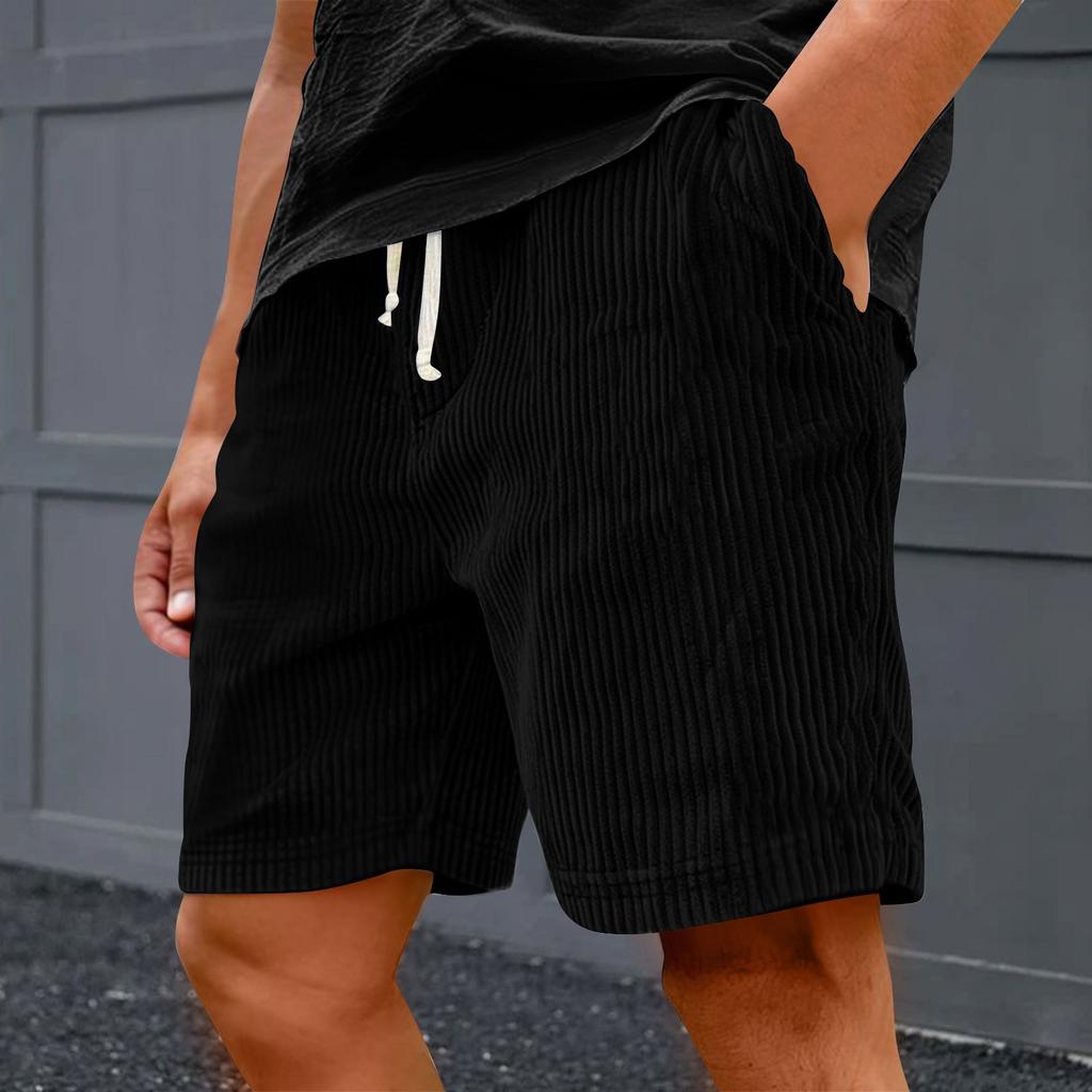 Men's Casual Shorts - Elastic Waist, Loose Corduroy, Trendy Multi-Pocket Shorts