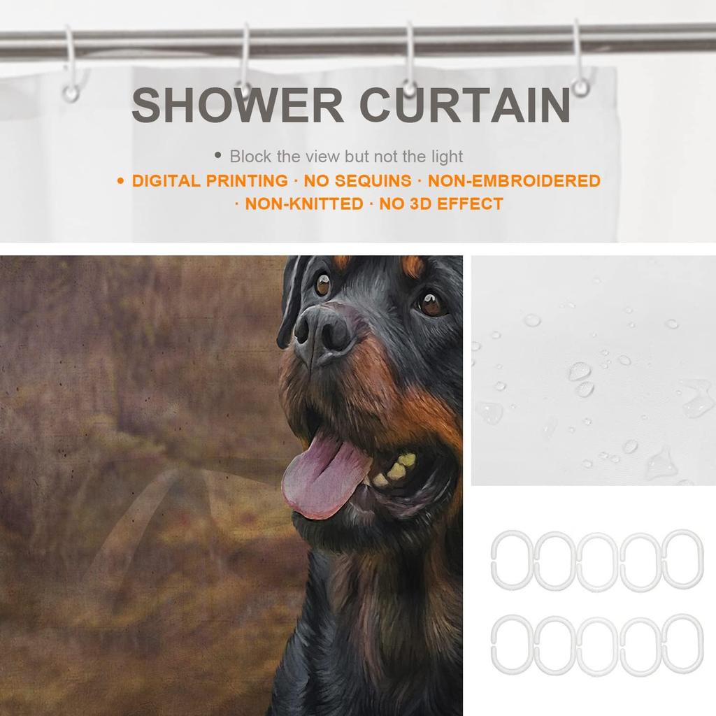 Rottweiler Dog Shower Curtain Realistic Pet Portrait Brown Black Fur Design Animal Lover Theme Bath Decor Waterproof Fabric