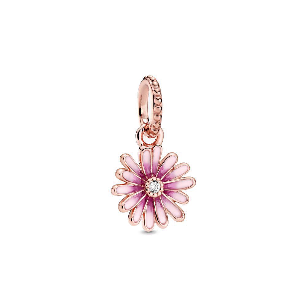 Classic 925 Silver Pink Blue Flower Pendant Bead Decoration Suitable For Necklace Bracelet DIY Women's Jewelry