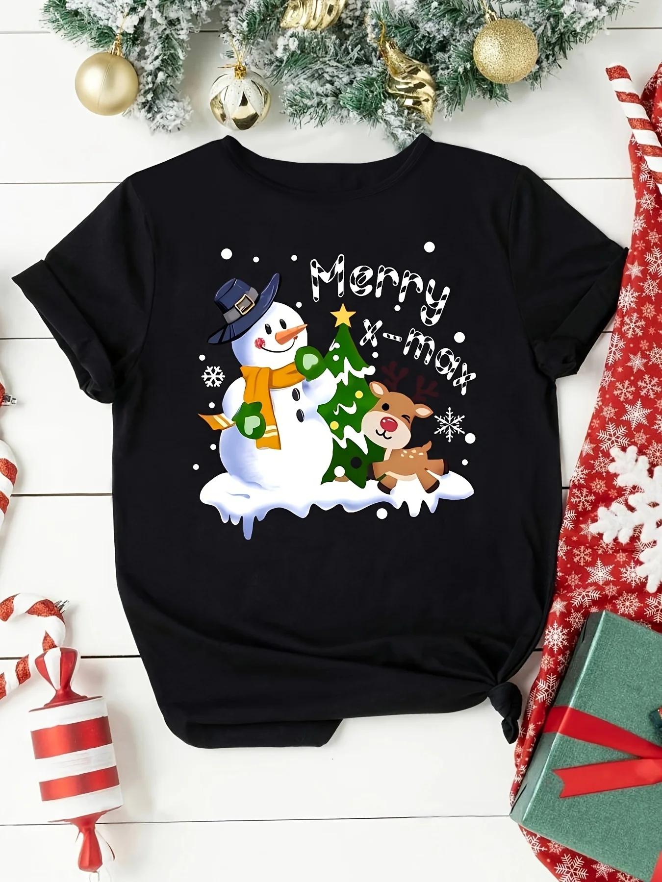 

Womens Festive Christmas SnowUnisex Print TShirt Womens Harajuku Sleeve Casual Clothing Street Tops Tees Aesthetic Clothes S