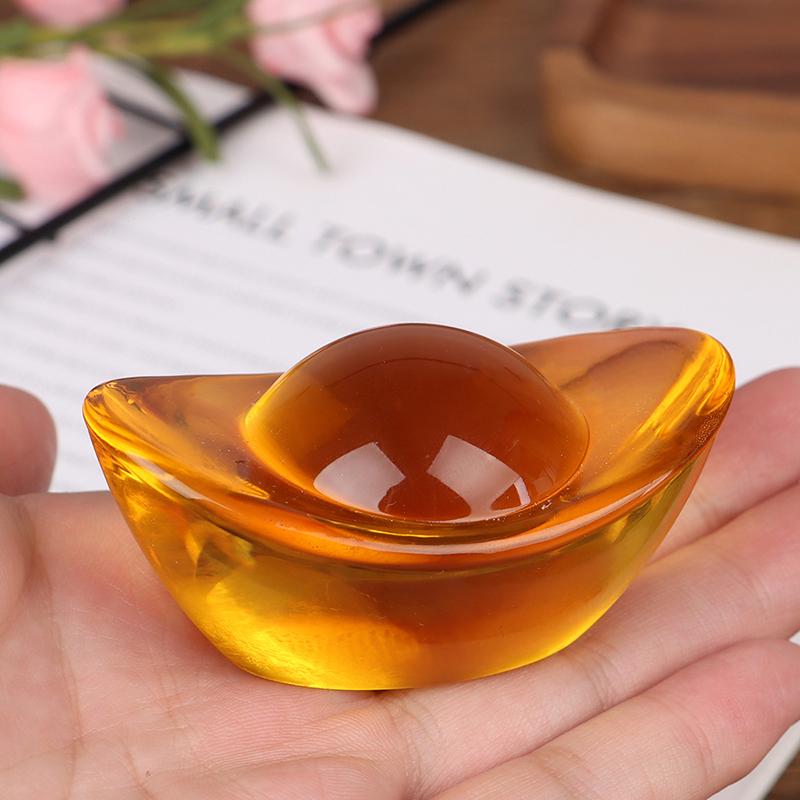 1Pcs Citrine Ingot Money Wealth Feng Shui Chinese Ancient Gold Ingot Mascot