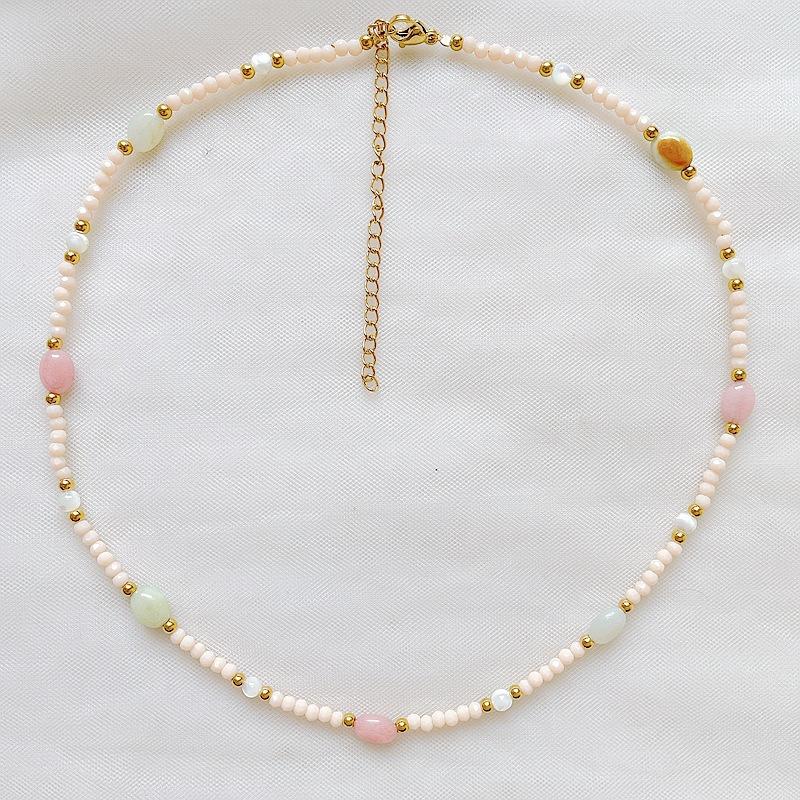 Natural stone shell baroque pearl necklace women's color beaded choker niche design titanium steel necklace
