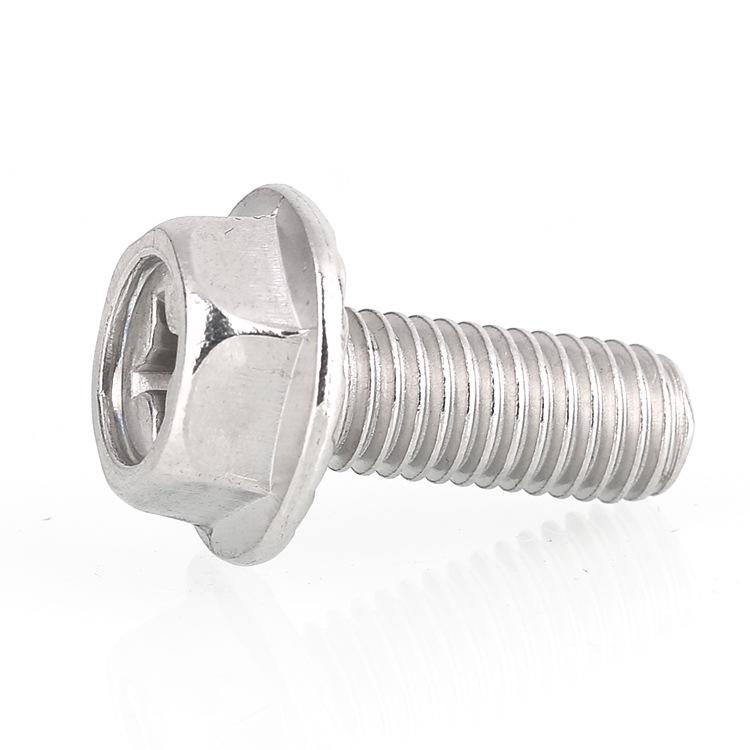 304 Stainless Steel Phillips Flange Screw with Hexagon Recessed Head and Washer Teeth.