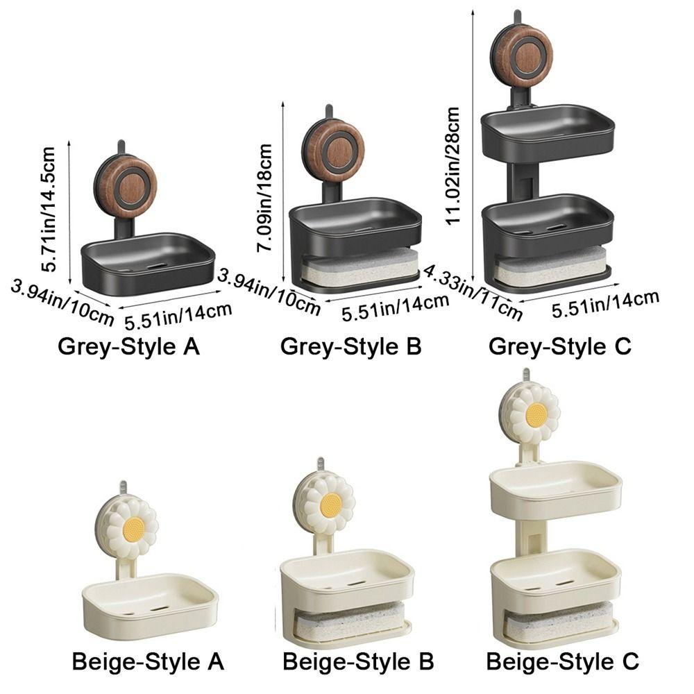 Plastic Double Layer Soap Rack Drill-Free Vacuum Suction Soap Dish Soap Sponge Holder Kitchen