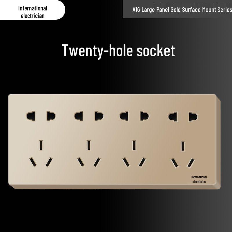 Priză electrică ultra-subțire de 16A cu montaj aparent cu panou de perete cu cinci găuri pentru uz casnic și pentru aparat de aer condiționat