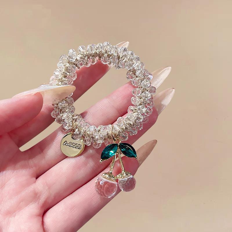 Fargerikt kirsebær elastisk hårbånd for kvinner jenter søt hårpynt scrunchie hårstrikk hårtilbehør