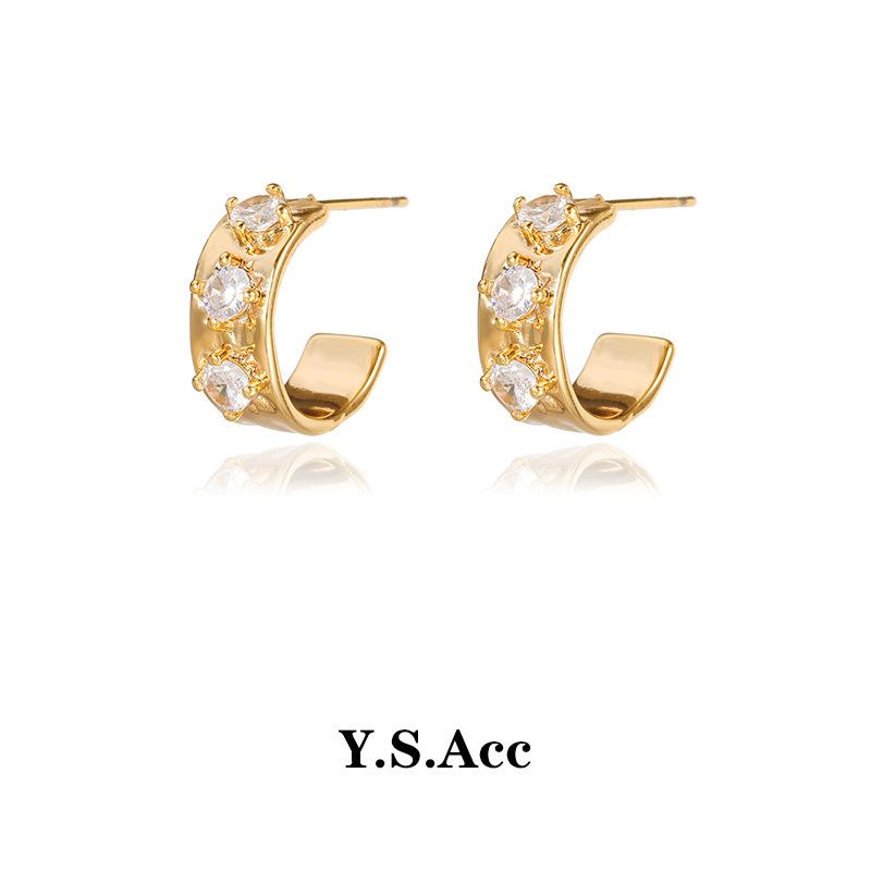 Fashion Gold Jewelry Slightly Inlaid Zircon Stud Earrings Texture Light Luxury Texture Unisex Earrings Hip Hop Punk