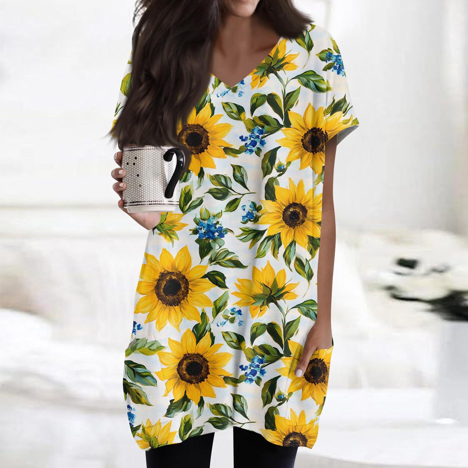 

Женский ретро-топ с цветочным принтом и листьями, V-образным вырезом, карманом средней длины и коротким рукавом XL жёлтый