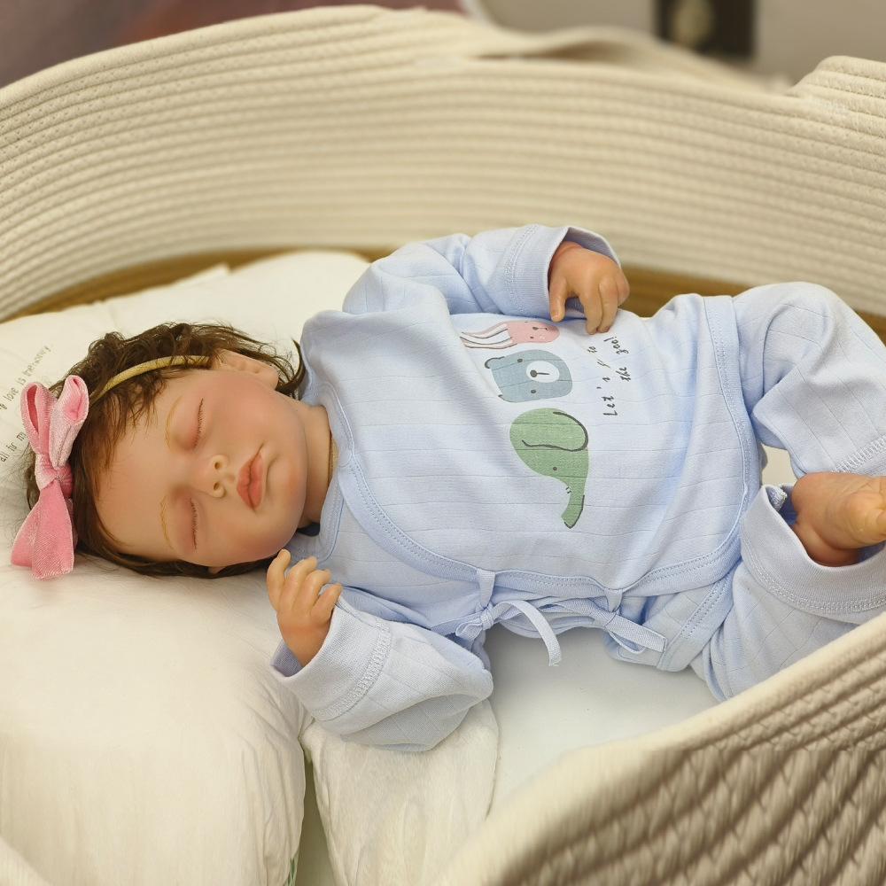 Handmade 3D Painted Skin Reborn Baby Doll LouLou 19''49cm Soft Touch Cloth Body Simulation Doll with Rooted Hair Realistic Sleeping Bebe Newborn Dolls