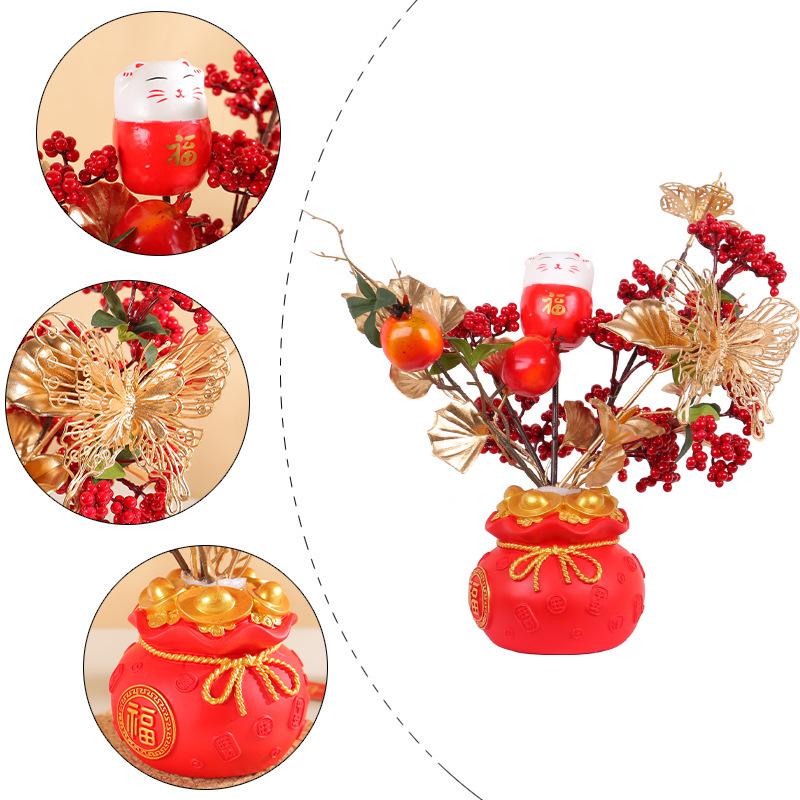 Golden Lucky Bag Flower Pot New Year'S Ornament Year Of The Dragon Housewarming Gift Lucky Bag Home Ornament