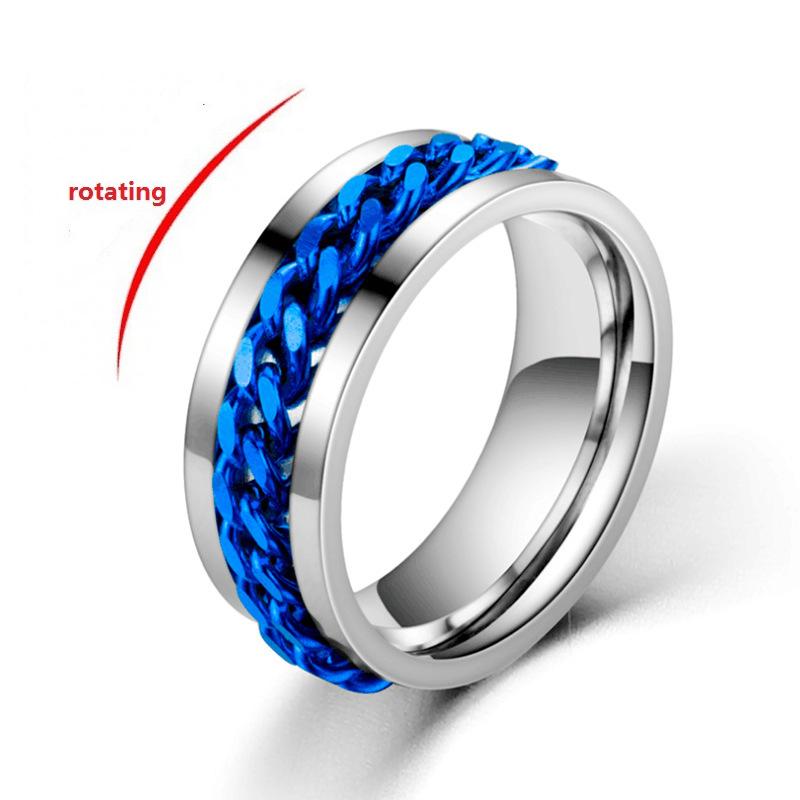 Cool Stainless Steel Rotatable Men Ring 8mm Spinner Chain Anxiety Black Rings Punk Women Jewelry Anillos De Hombre