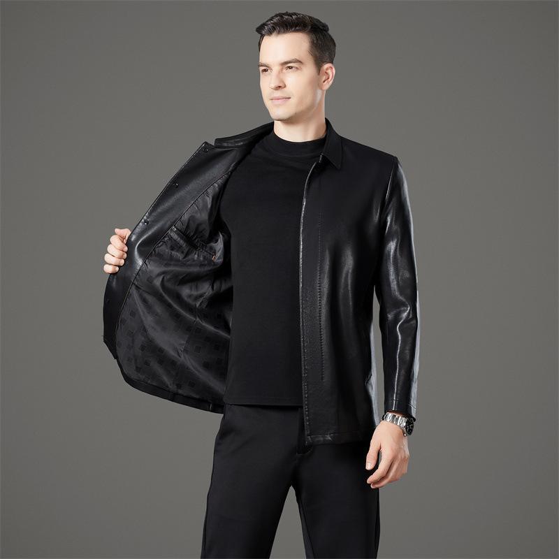 

Мужская куртка из овчины высшего качества, повседневная классическая куртка среднего возраста из натуральной кожи, не требующая глажки 195