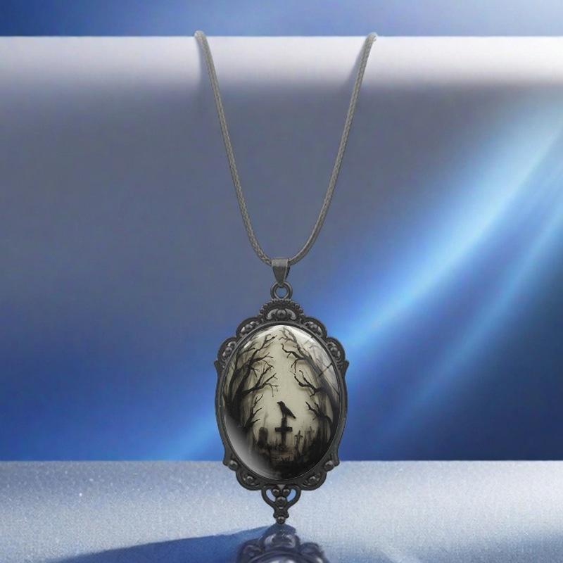 New Gothic Crow Forest Oval Women's Accessories Retro Jewelry Pendant Necklace