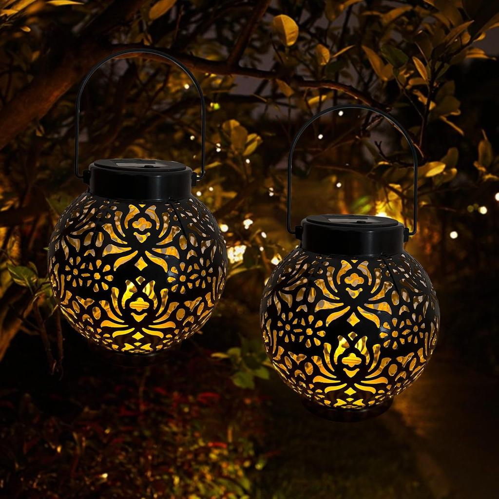 Outdoor Solar Hanging Lantern Lights Waterproof Tabletop Solar Lights with Handle LED Solar  Metal Decorative Garden Solar Lamp