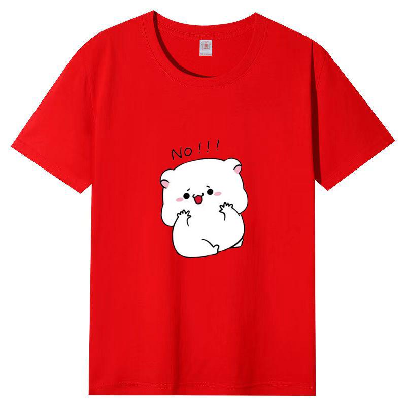 Women's Summer New Cotton Round Neck Cartoon Printing Short-sleeved Loose White T-shirt