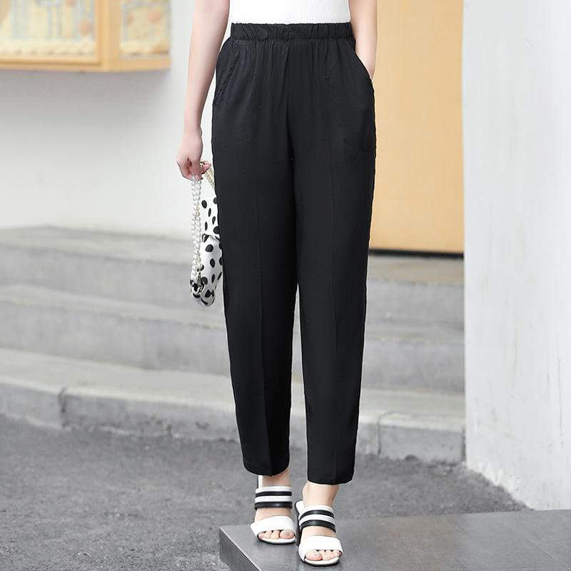 

Плюс размер Брюки с высокой талией Летние винтажные принты с эластичной резинкой на талии Классические прямые брюки для женщин 5XL