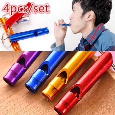 4Pcs/Set Alloy Small Whistle Key Ring Keychain for Outdoor Survival Camping