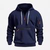 Men's Fleece-Lined Hooded Sweatshirt with Zipper and Multi-Pocket Design for Autumn/Winter Casual Sports Fashion