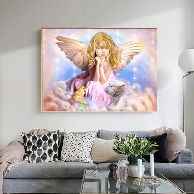 Broderie Diamant 5D DIY Fille Ange et Mouton Peinture Diamant Point de Croix Strass Forage Complet