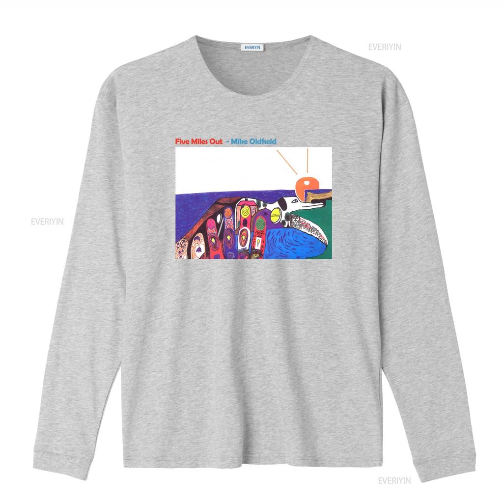 Colorful Art Print Cotton T Shirt Mike Oldfield Five Miles Out Album Family Man vintage Washed streetwear fashion Breathable
