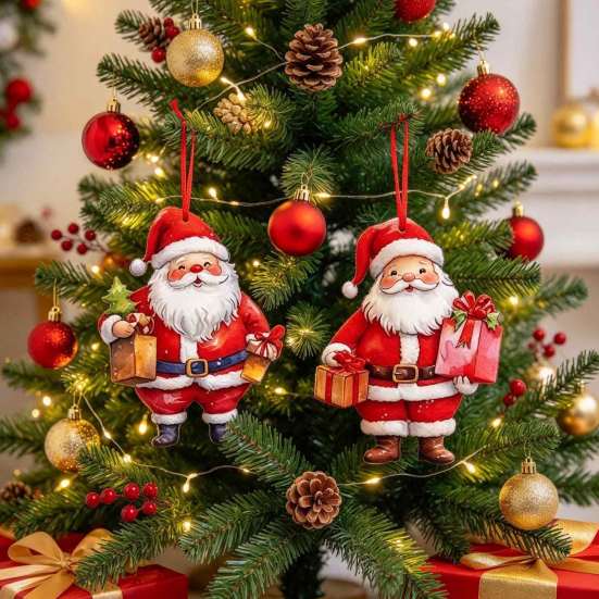 Holiday Gift Tags 12/24/36Pcs Christmas Wooden Ornaments, Santa Claus Red Truck Hanging Decorations with Rope, Reusable Seasonal Decor Xmas