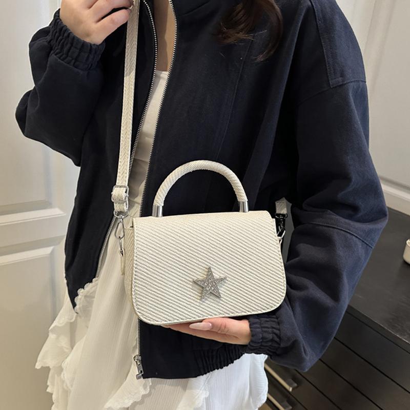 Starry Diamond Chain Texture Crossbody Bags Women Fashion Shiny Star Small Square Hand-held Shoulder Bag Lady Commuting Handbags