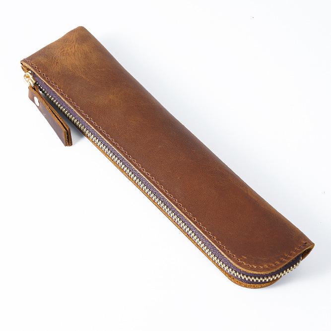 Vintage Leather Artistic Youth Apple Pencil Case - Large Capacity Zipper Storage