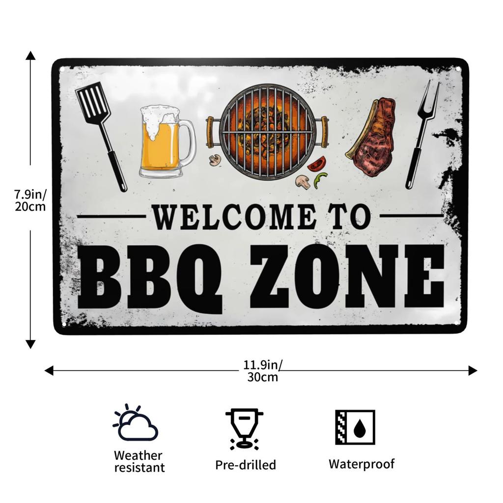 Semne metalice vintage pentru grătar, semn pentru grătar, semn pentru grătar, Bine ați venit la zona de grătar, semn pentru grătar, decor de perete pentru grătar, 8x12 inch