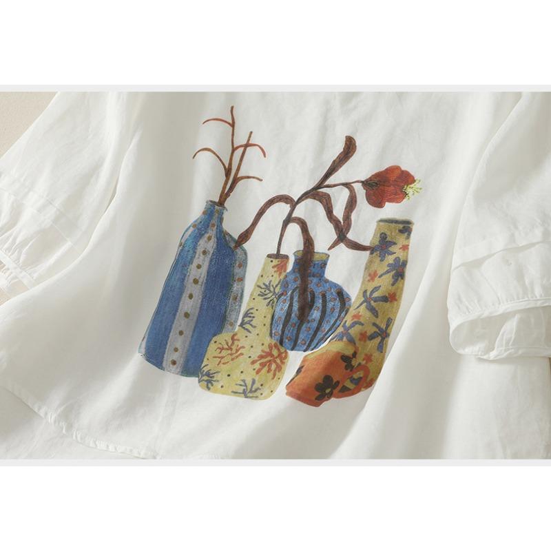 DIMANAF 2026 Summer Women Plus Size New Blouse Shirt Print Floral Vintage Short Sleeve Cotton Linen Casual Loose Lady Tops Tees