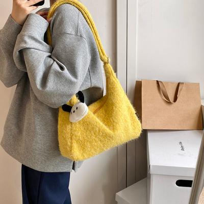 Korean Version Ins Lazy Wind Tote Bag Women's 2025 New Fashion Woolen Large Capacity Commuter Shoulder Bag Shopping Bag