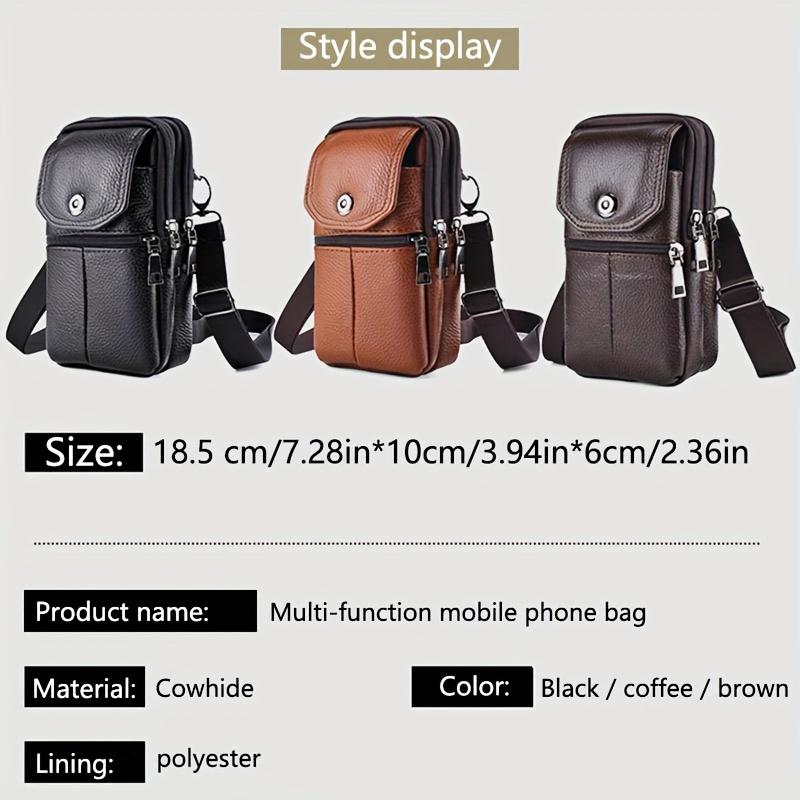  1pc Genuine Leather Men's Waist Bag Functional Zippered Phone Pouch with Adjustable Strap and Spacious Compartments  Top Layer Leather Fanny Pack 