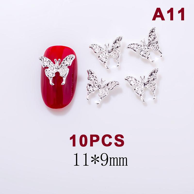 10 Stück Schmetterling Legierung Nagelanhänger 3D Schmetterling Zirkonia Diamant Strass Nägel Schmuck DIY Nagelkunst Dekoration Zubehör