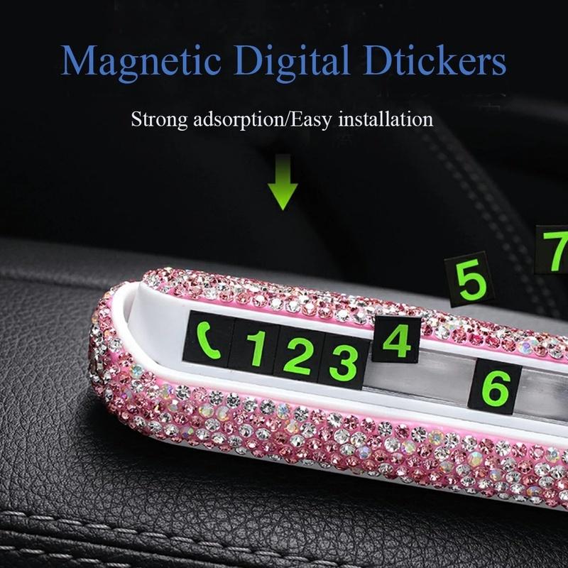 Women Car Temporary Parking Card Car Bling Kit Glittering Hidden Telephone Number Plate Auto Park Stop Card Accessories