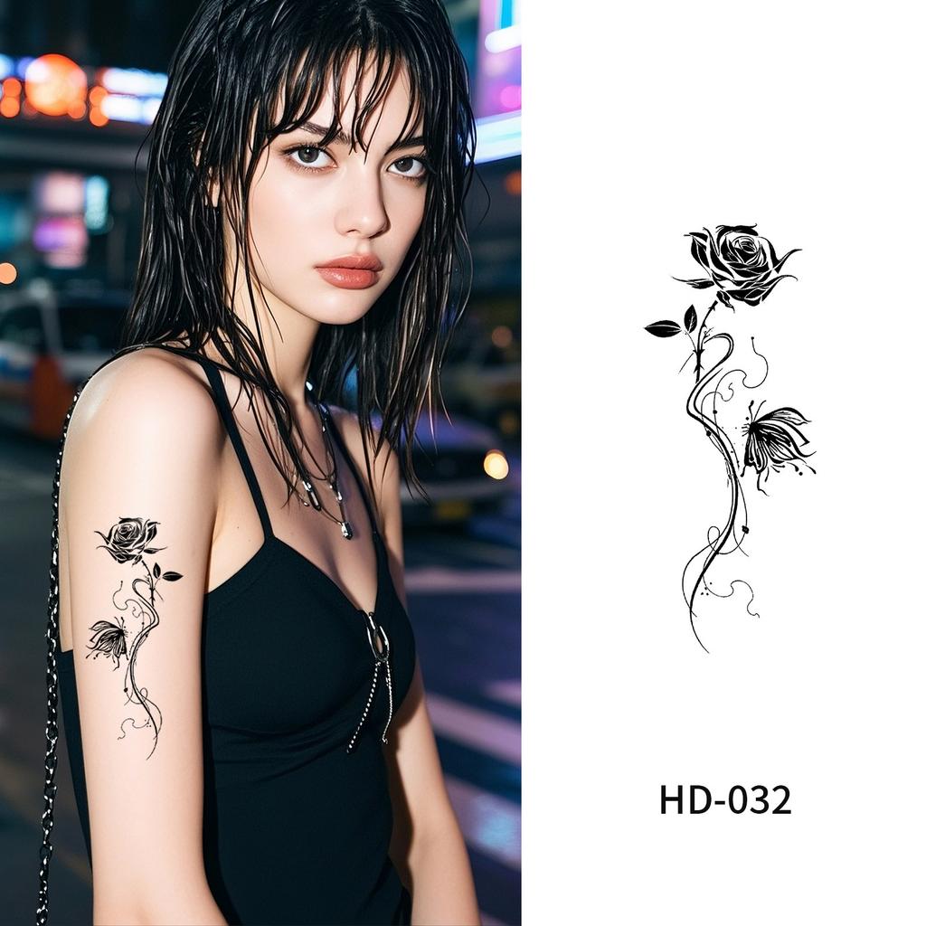 Cross Border New Item Dark Butterfly Tattoo Sticker Sexy Half Arm Flower Collarbone Decoration High-end Feeling