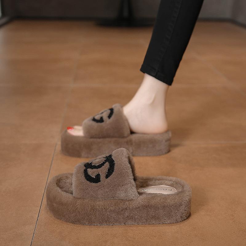 Xiaoxiangfeng Thick-bottomed Fluffy Slippers Women Wear Autumn and Winter Slippers Popular Fashion Brand Internet Celebrity Home Cotton Slippers