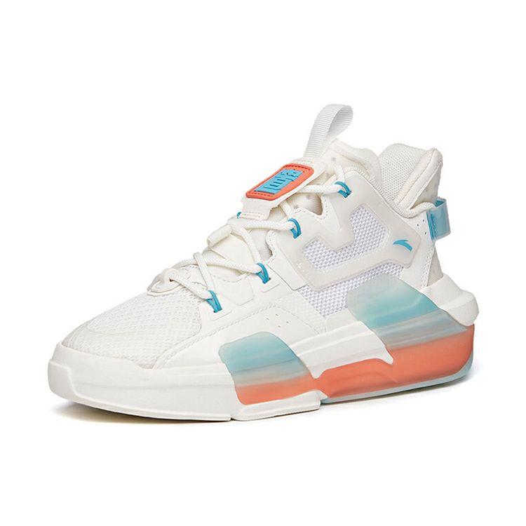 Anta Badao Fabric Synthetic Leather Wrap Warm Non-Slip Low-Top Skate Shoes Women Skate Shoes White Orange Blue 122138081-1