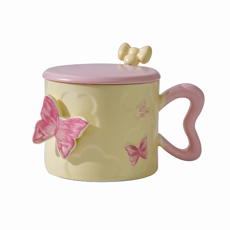 Kreative Relief Keramiktasse mit Deckel Hochwertige Büro-Paar-Wassertasse Hochwertiges Geschenk