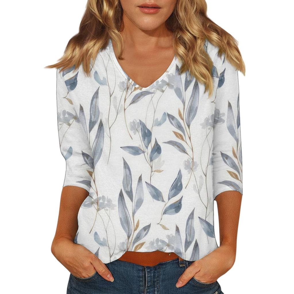 Women's Casual Fashion Sexy Comfortable V-Neck Floral Seven Sleeve Top